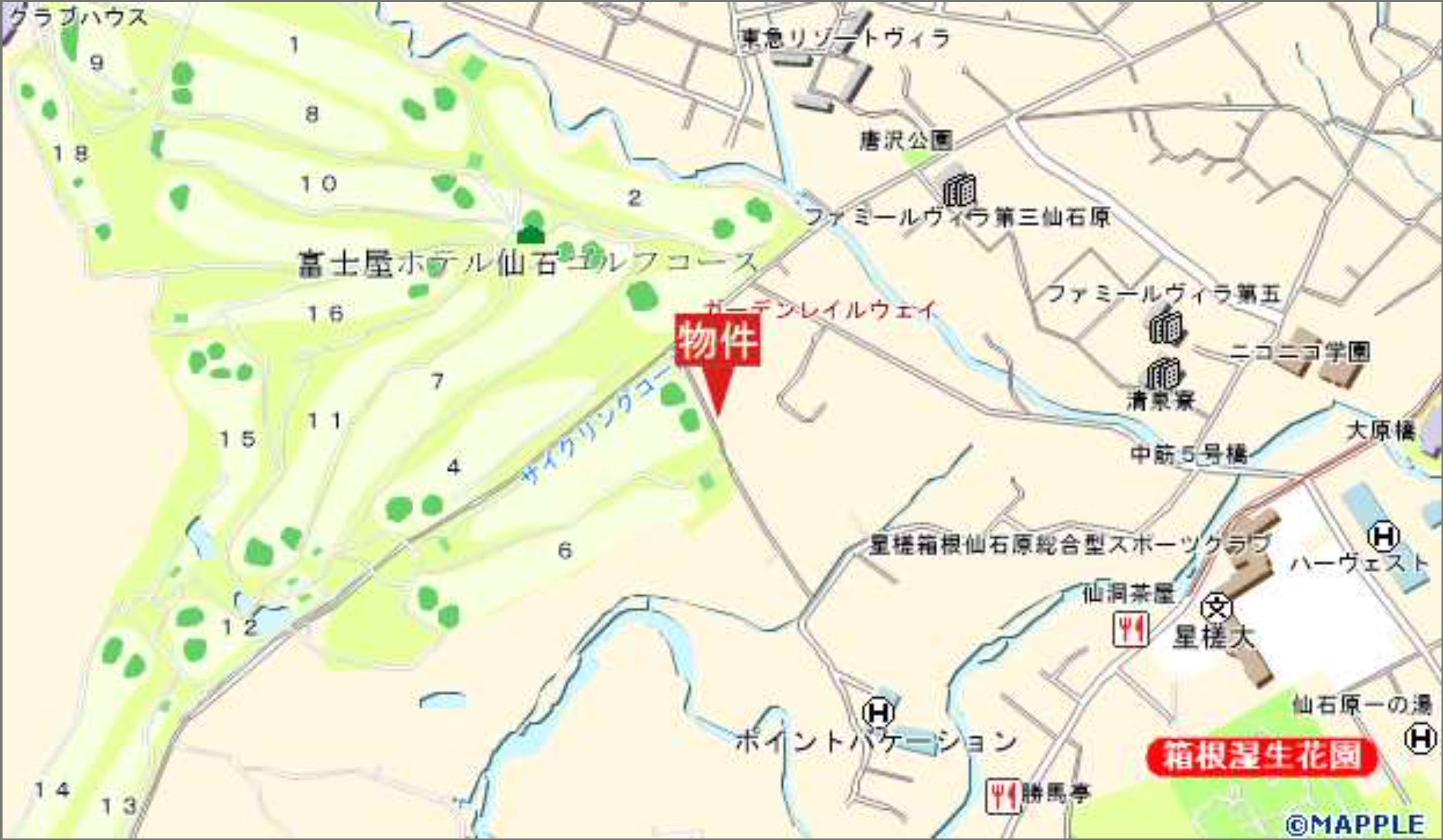 箱根町仙石原の土地の周辺地図